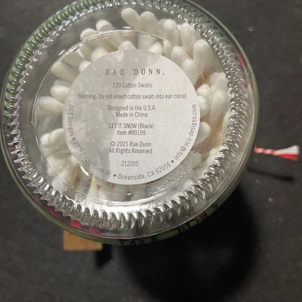 New! Rae Dunn Christmas 2021 Let It Snow Cotton Swab Jar White Lid